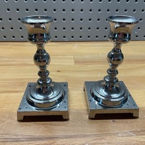 Two Short Silver Candlestick Holders